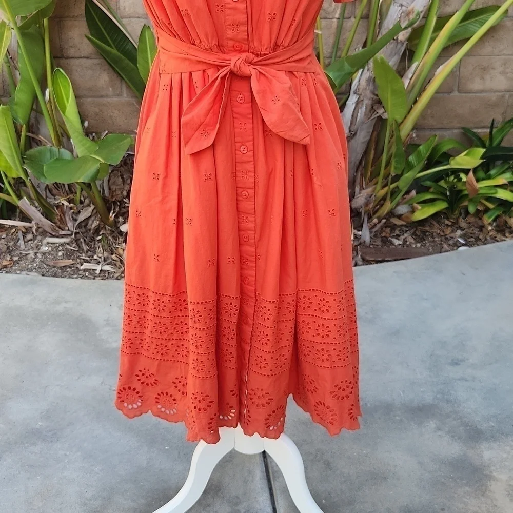Kate Spade Orange Eyelet Tie Waist Short Dress small